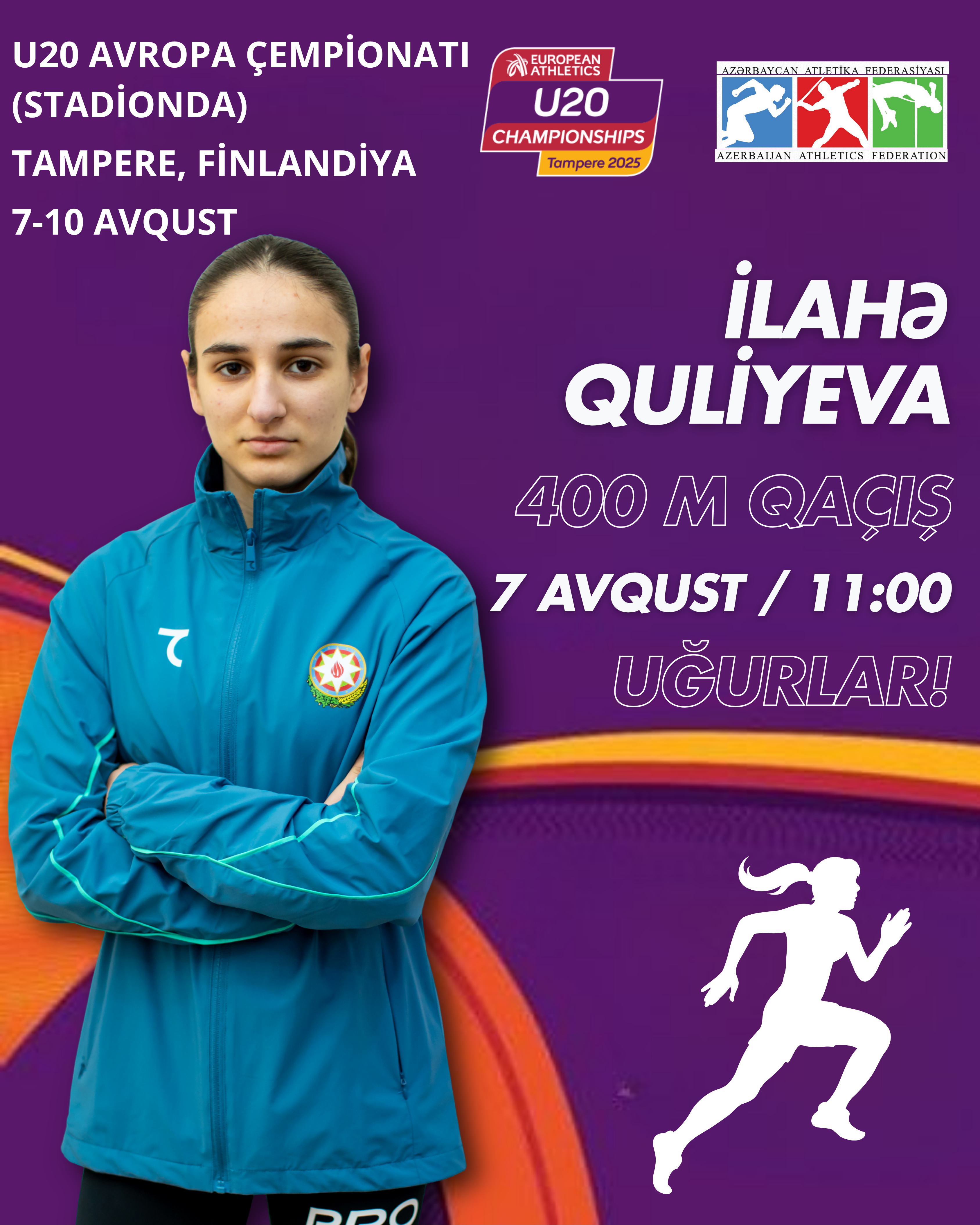  İlahə Quliyeva  U20 Avropa çempionatında (sstadionda) çıxış edəcək