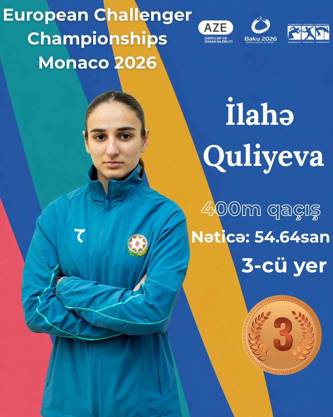 İlahə Quliyeva 400 metr məsafədə bürünc medal qazandı!
