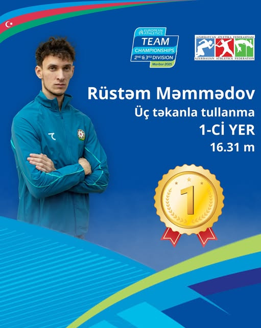 Rüstəm Məmmədov Avropa Komandalar arası Çempionatında üç təkanla tullanma üzrə birinci oldu